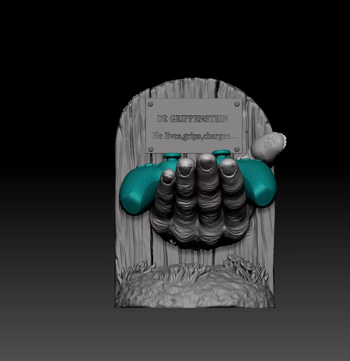 Dr Grippenstein prototype hand gripping a PS5 DualSense controller